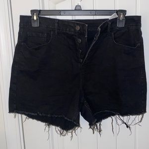 High waist black denim jean short